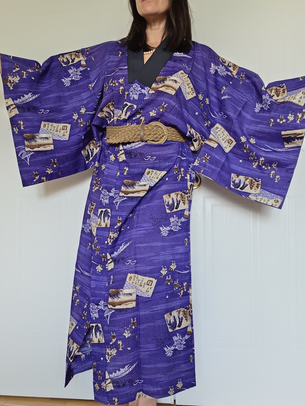 Vintage Japanese Cotton Juban | Purple Novelty Print Kimono